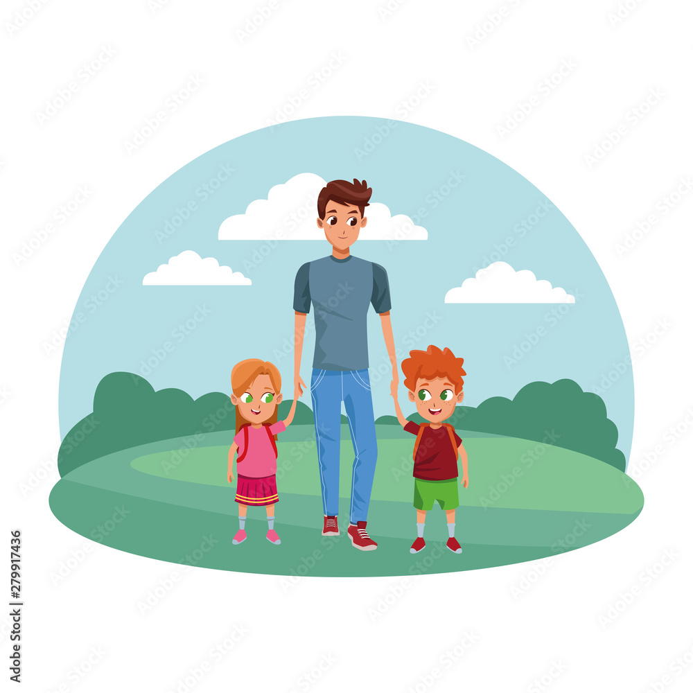 Family single father with children