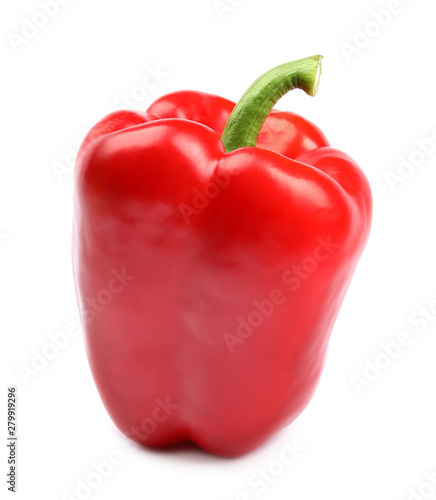 Ripe red bell pepper on white background
