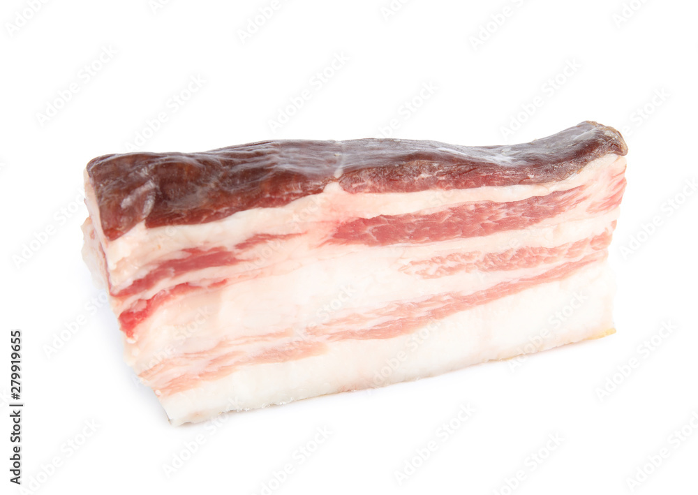 Piece of tasty bacon isolated on white
