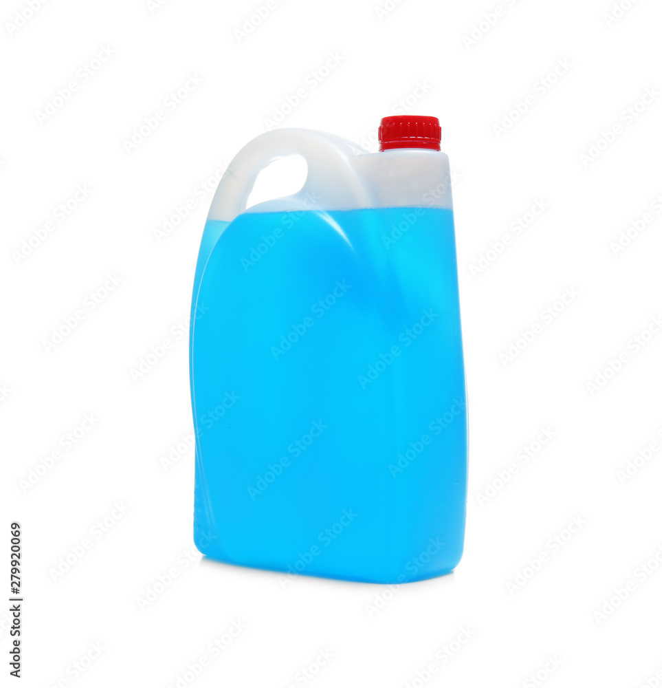 Plastic canister with liquid for car on white background Plastic canister with liquid for car on white background