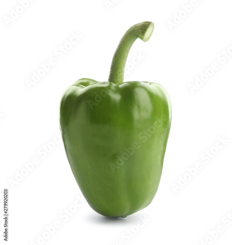 Ripe green bell pepper on white background