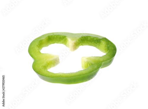 Ring of fresh green bell pepper on white background