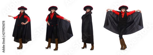 Girl in black and red carnival suit isolated on white