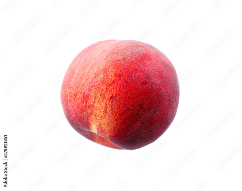 Fresh juicy peach on white background, top view Fresh juicy peach on white background, top view