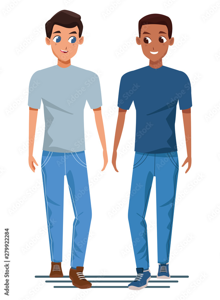 Young couple smiiling and walking cartoon