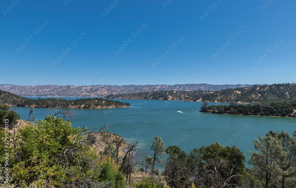 Lake Berryessa seen from above off highway 128 in the Napa county mountains