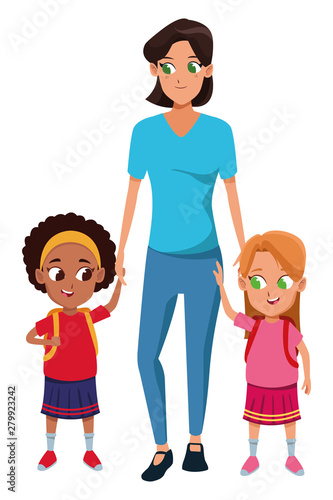 Family single mother with two kids