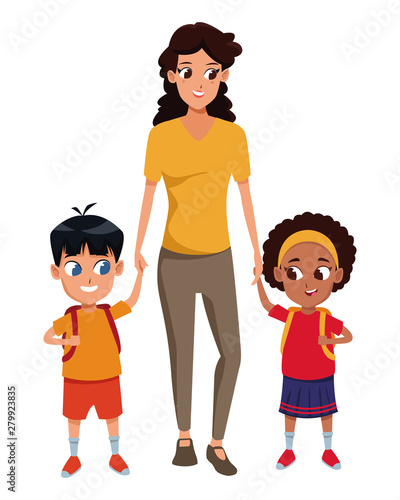 Family single mother with two kids