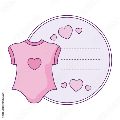 clothes baby in card with hearts decoration photo