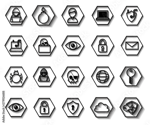 bundle of cyber security monochrome set icons