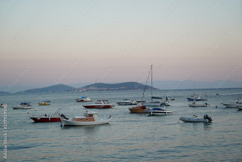 fishing boats at the shore of istanbul bostanci