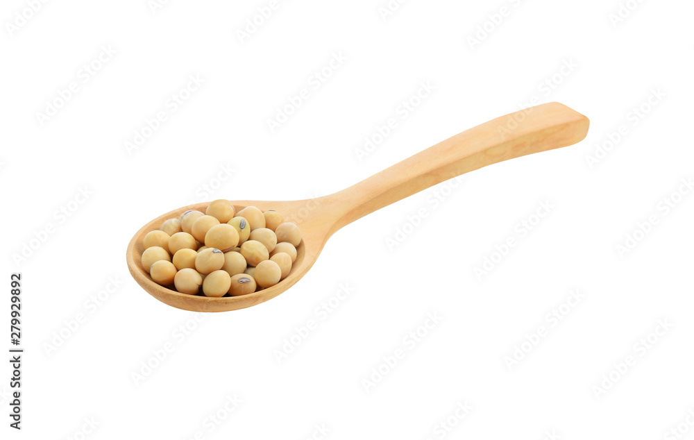 Soy beans in spoon on white background Soy beans in spoon on white background