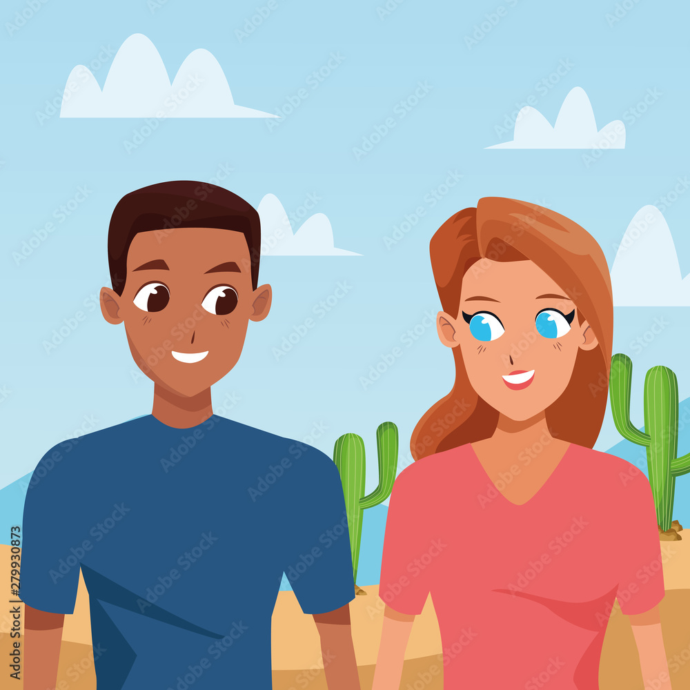Young couple smiiling and walking cartoon Young couple smiiling and walking cartoon