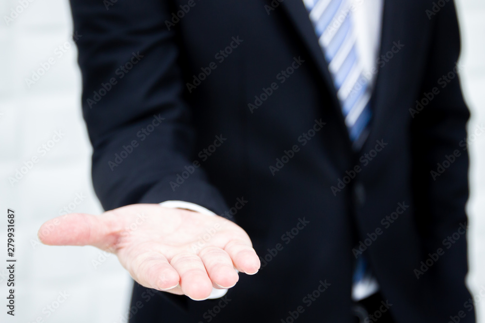 Portrait of a business man showing his hand in the front.