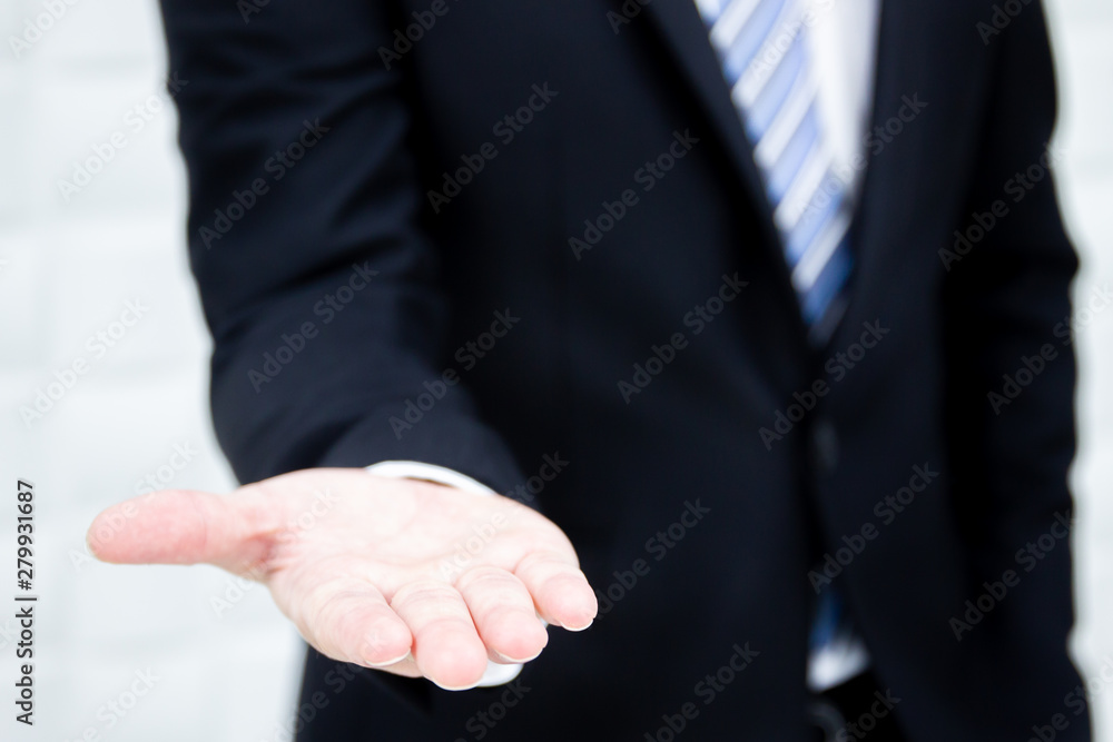 Obraz premium Portrait of a business man showing his hand in the front.