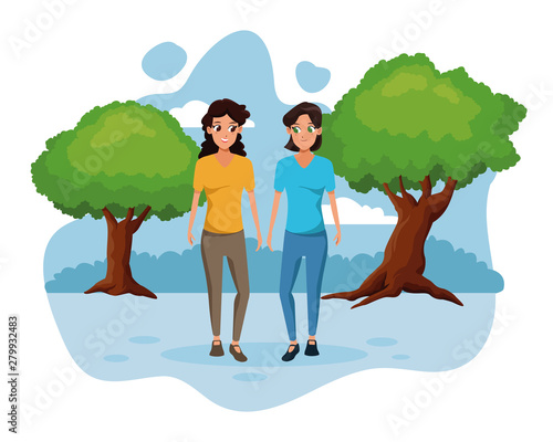 Young couple smiiling and walking cartoon photo