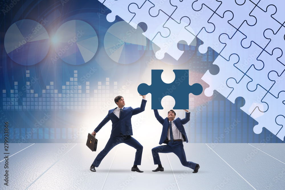 Concept of businessman with missing jigsaw puzzle piece Concept of businessman with missing jigsaw puzzle piece