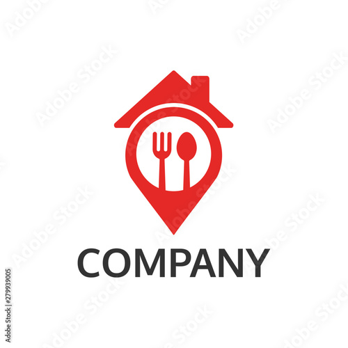 Cafe and restaurants location logo vector. Fork and spoon eatery sign inside pinpoint.
