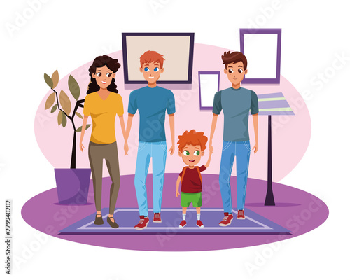 Family young parents with children cartoon