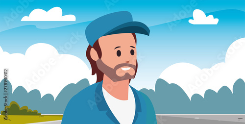 worker cleaning man in uniform and cap