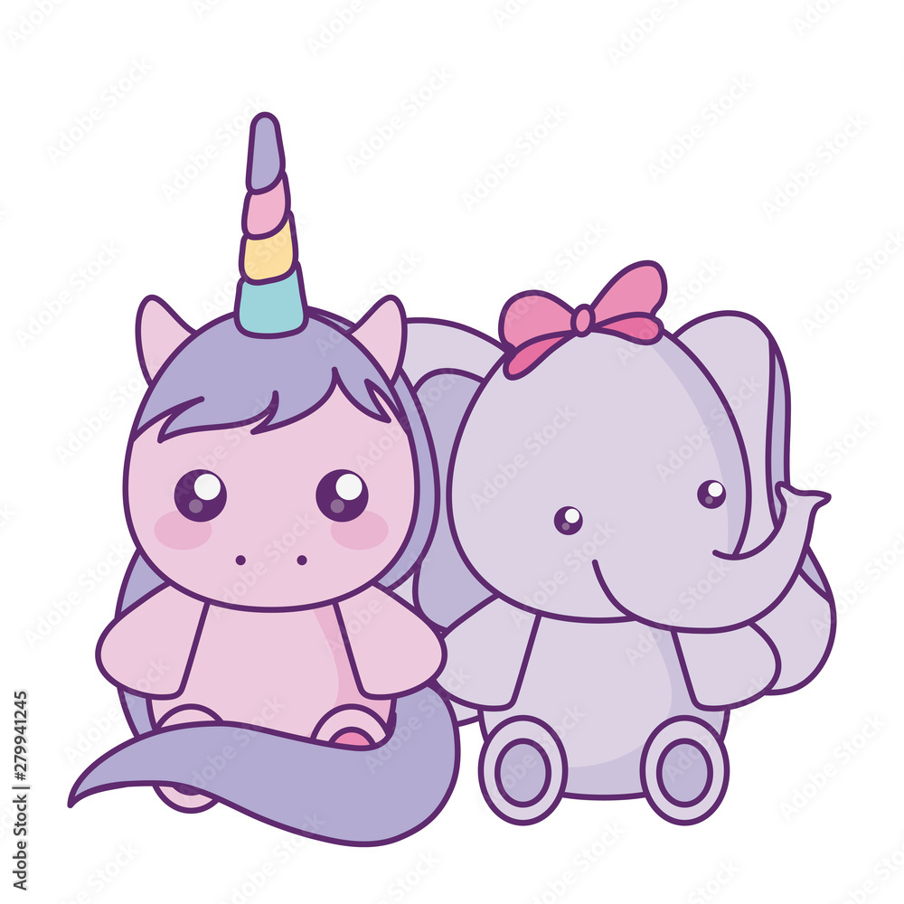 Fototapeta premium cute little unicorn with elephant baby character