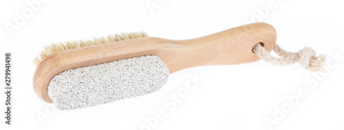 brush with stone scrub foot hygiene tool isolated on white background photo