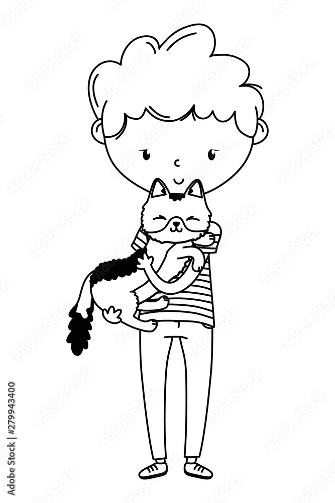 Boy with cat cartoon design Boy with cat cartoon design