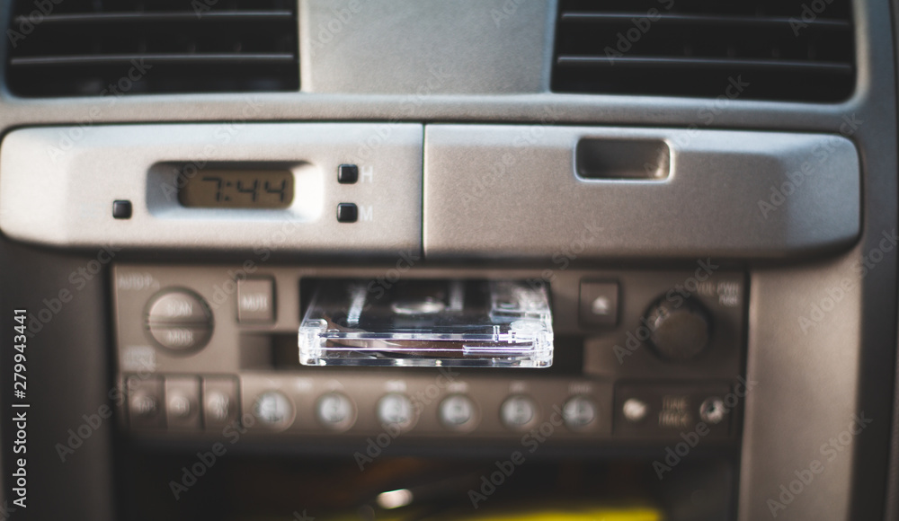 Close up tape cassette player in car Close up tape cassette player in car