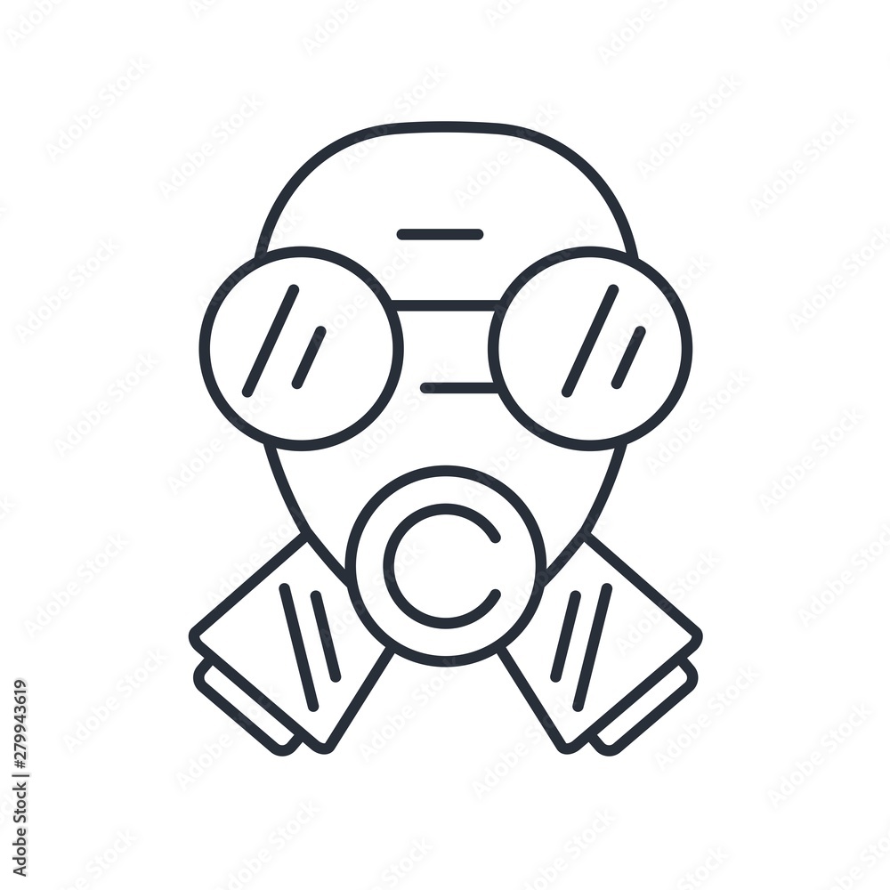 Gas mask. Vector linear icon on white background. Gas mask. Vector linear icon on white background.