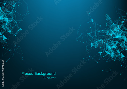 Abstract plexus background with connected lines and dots. Wave flow. Plexus geometric effect Big data with compounds. Lines plexus, minimal array. Digital data visualization. Vector illustration.