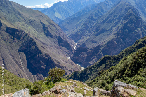 Stone terraces of Choquequirao archaeological complex, very unique, mysterious, distant place with inca ruins