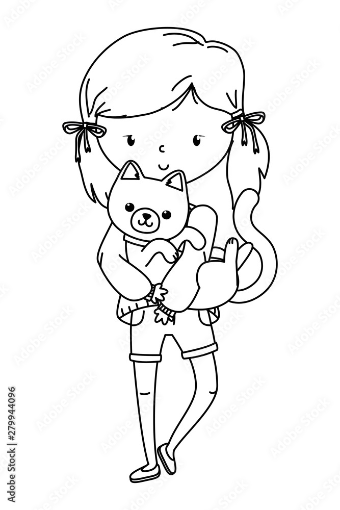 Girl with cat cartoon design Girl with cat cartoon design