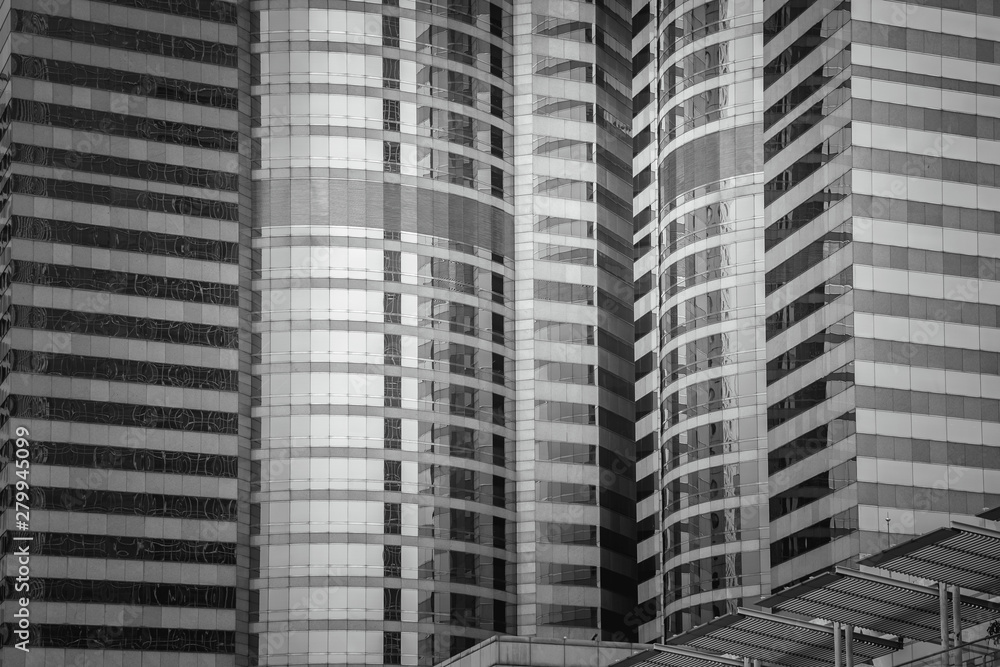 Hong Kong Commercial Building Close Up; Black and White Tone Hong Kong Commercial Building Close Up; Black and White Tone