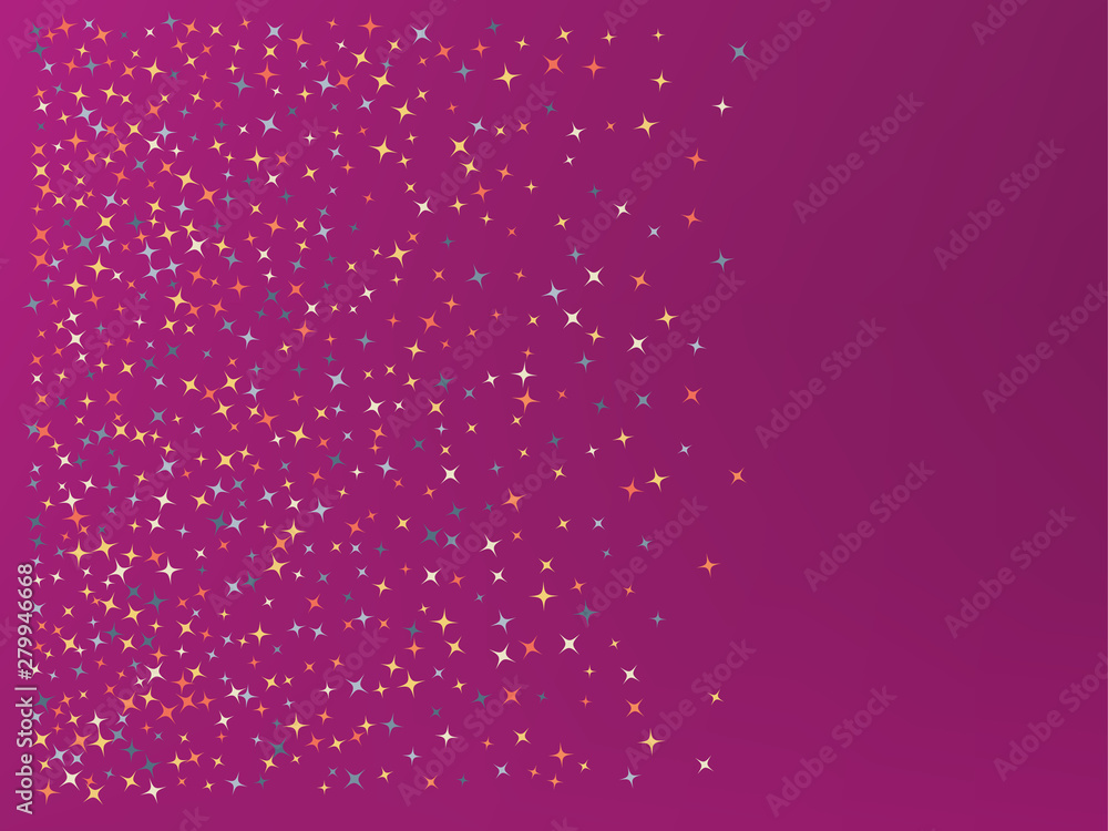 Magenta color background. Stars confetti. 