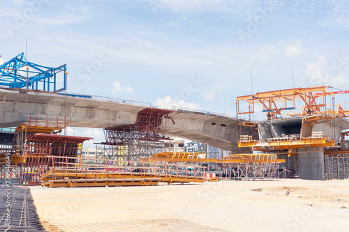 UDONTHANI, THAILAND - June 16. 2019 : Bridge concrete construction through Udonthani-Nongkhay path. Thailand. 
