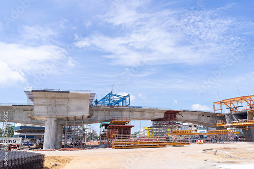 UDONTHANI, THAILAND - April 7. 2019 : Bridge concrete construction through Udonthani-Nongkhay path. Thailand. 