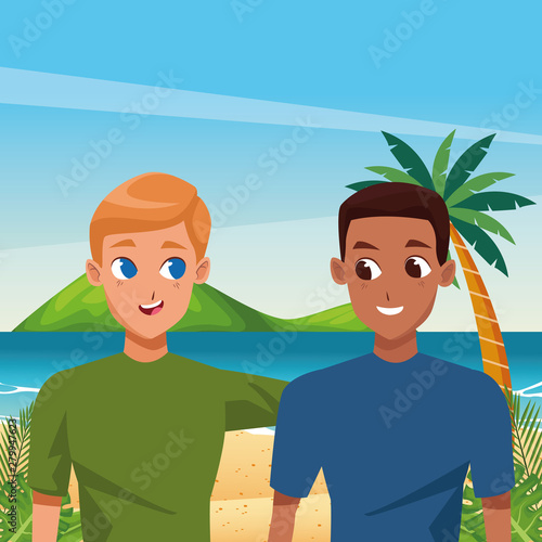 Young couple smiiling and walking cartoon