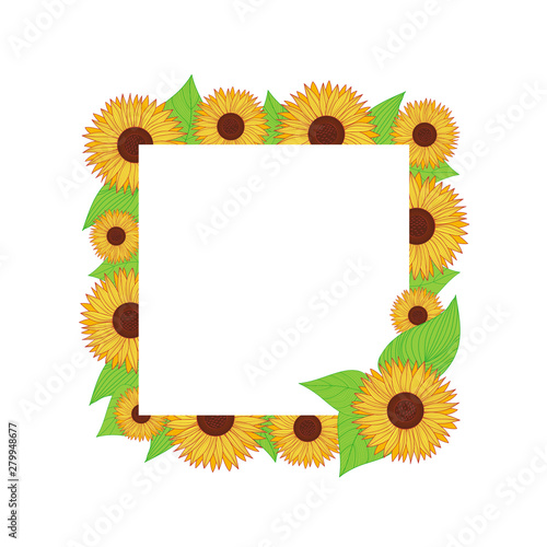 Fototapeta Naklejka Na Ścianę i Meble -  Autumn square frame with sunflowers. Template for postcards. Hand-drawn illustration. Vector.