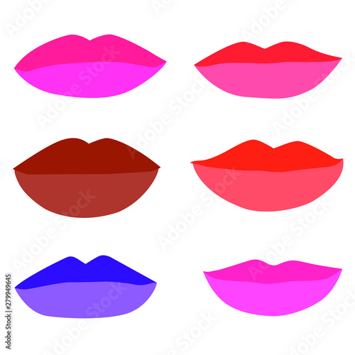 mouth Lips close up Design element isolated collection Stylish colorful different shades of lipstick Beauty Make up expressing different emotions art paint on white background  illustration  Vector