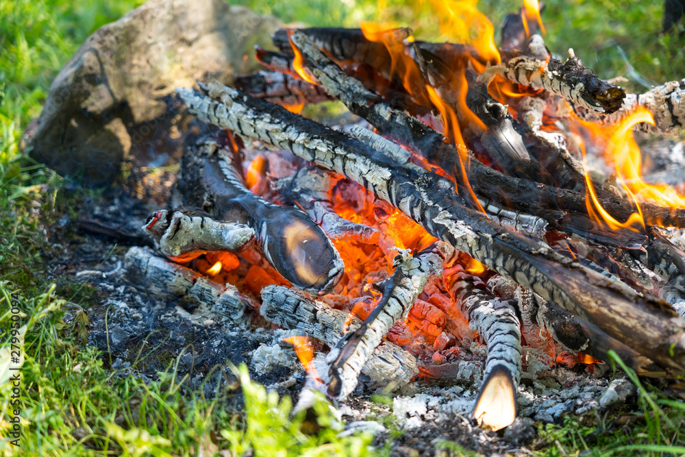 burning firewood and smoke, panoramic closeup shot burning firewood and smoke, panoramic closeup shot