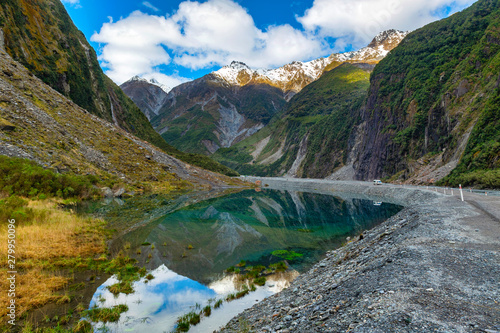 Amazing views at Franz Josef Glacier, The mountains reflect the water is beautiful in New Zealand.