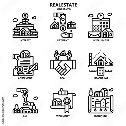 Realestate icon set Outline icon style