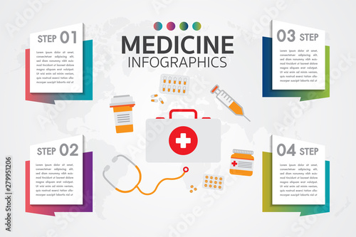 Medicine phamacy infographic set.Healthcare and medical research infographic set.Flat style.Modern flat design graphic concept, thin line icons set for web banners, websites.