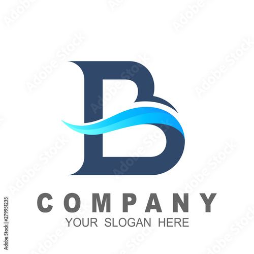 Blue wave logo design, letter b with wave water shape, line and wave icon photo