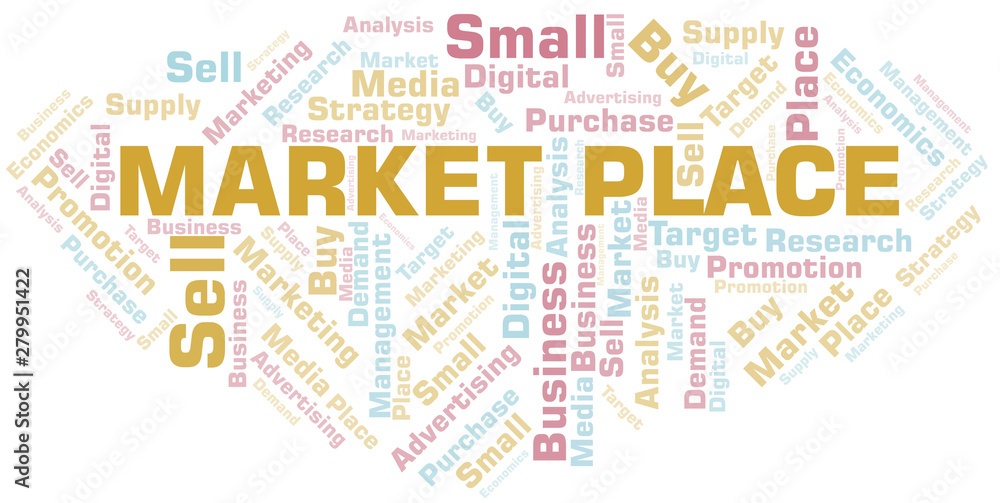 Market Place word cloud. Vector made with text only.