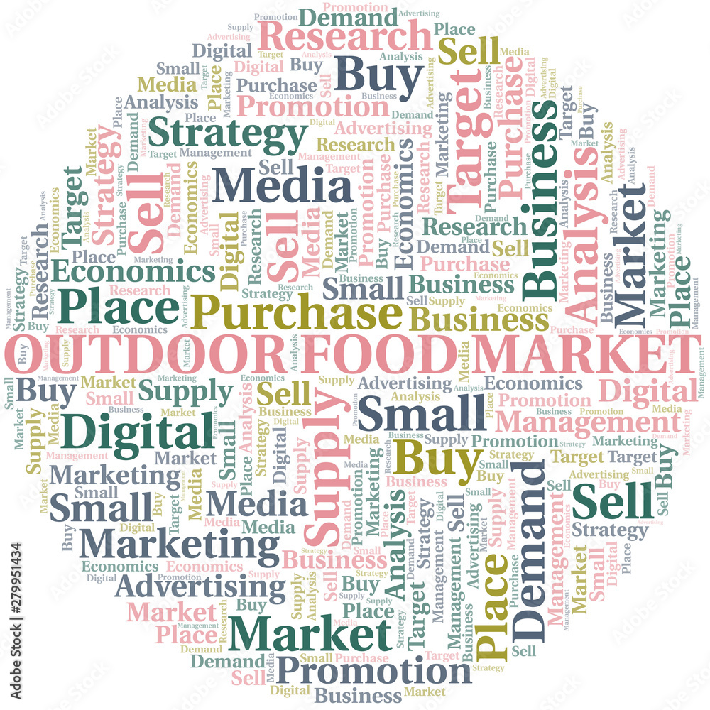 Outdoor Food Market word cloud. Vector made with text only. Outdoor Food Market word cloud. Vector made with text only.