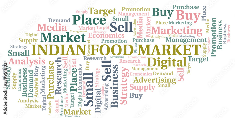Fototapeta premium Indian Food Market word cloud. Vector made with text only.