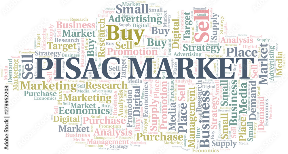 Fototapeta premium Pisac Market word cloud. Vector made with text only.