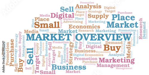 Market Overview word cloud. Vector made with text only.