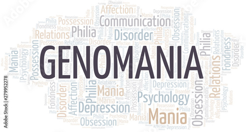 Genomania word cloud. Type of mania, made with text only.